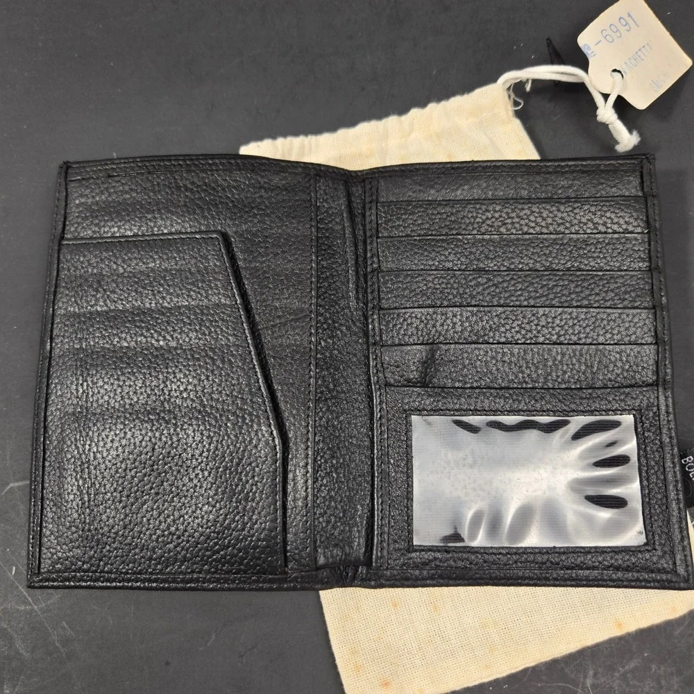 Vintage Pfaffco Vachetta Black Pebbled Leather Bifold Wallet with Dust Bag